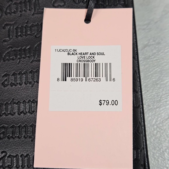 Juicy Couture Crossbody Bag Vegan Leather Black Gothic Print - Picture 3 of 5
